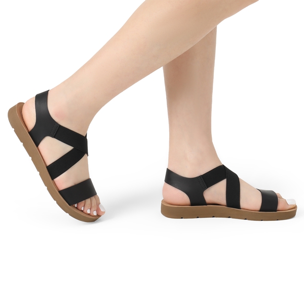 Criss Cross Ankle Strap Flat Sandals - BLACK - 5